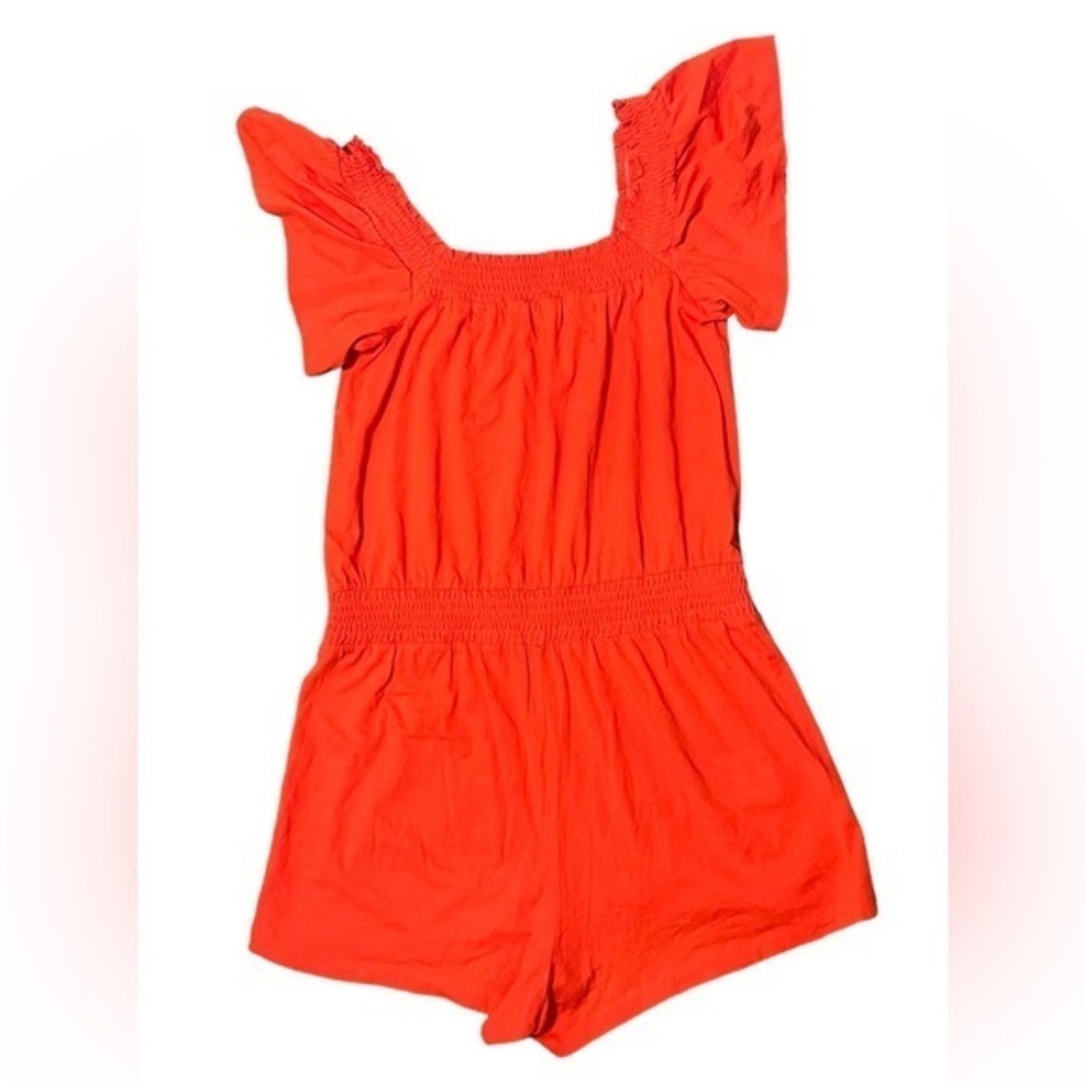 J. Crew Factory Women’s Smocked Square Neck Romper Flutter Sleeve Orange Sz XS
